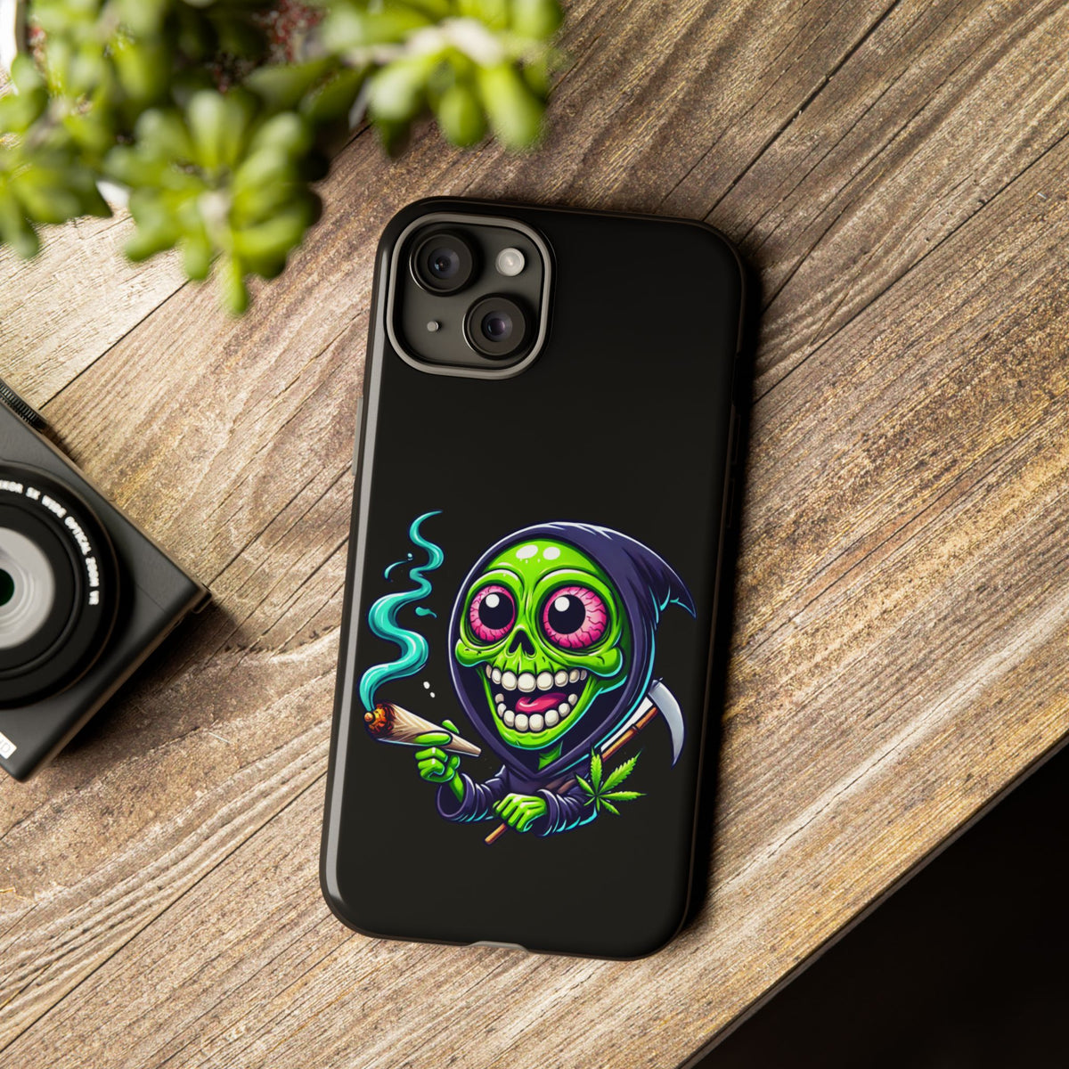 Grinning Stoner Grim Reaper Phone Case – Cannabis Skull iPhone Cover
