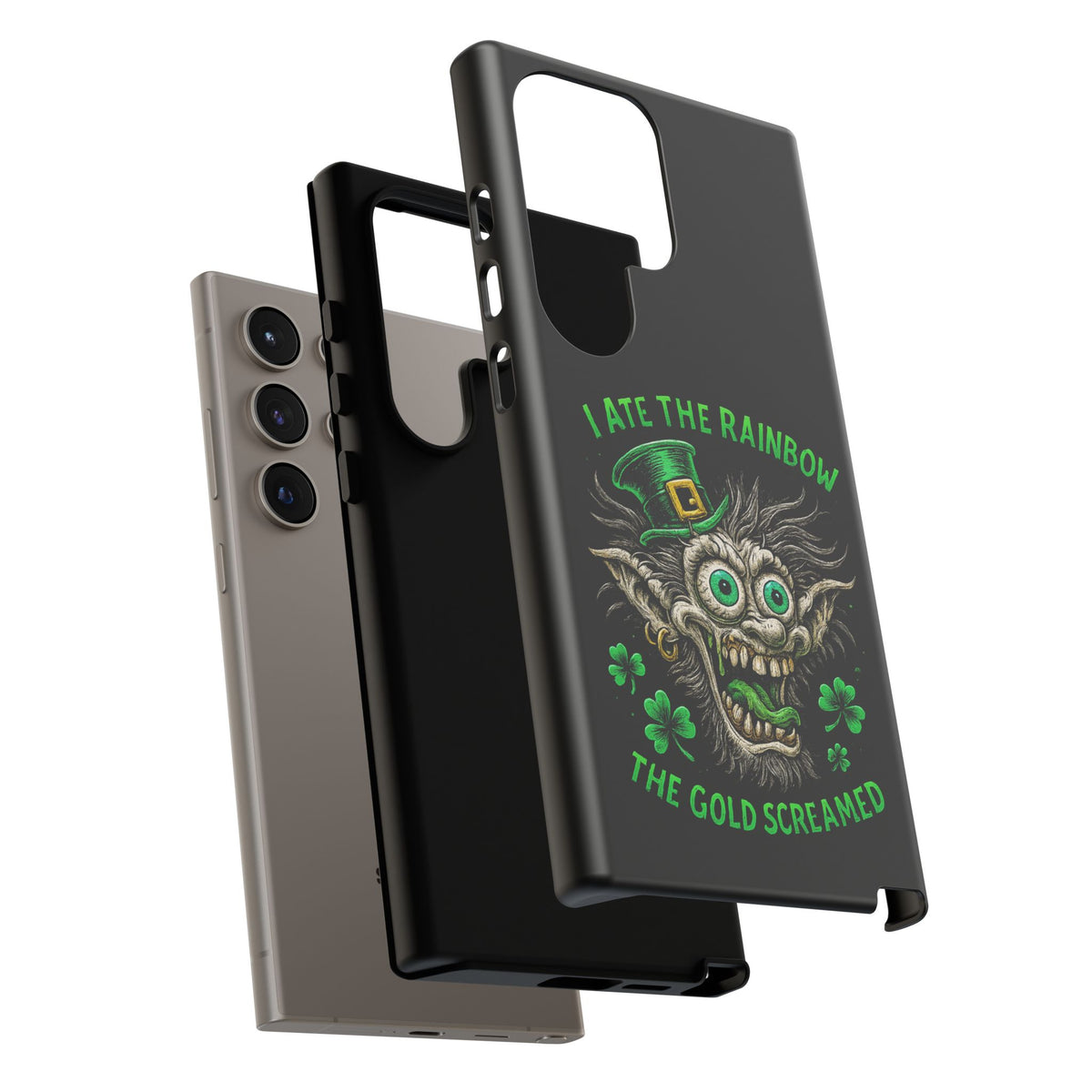 St. Patrick's Horror Phone Case — "I Ate the Rainbow, The Gold Screamed" Lucky Goblin Design