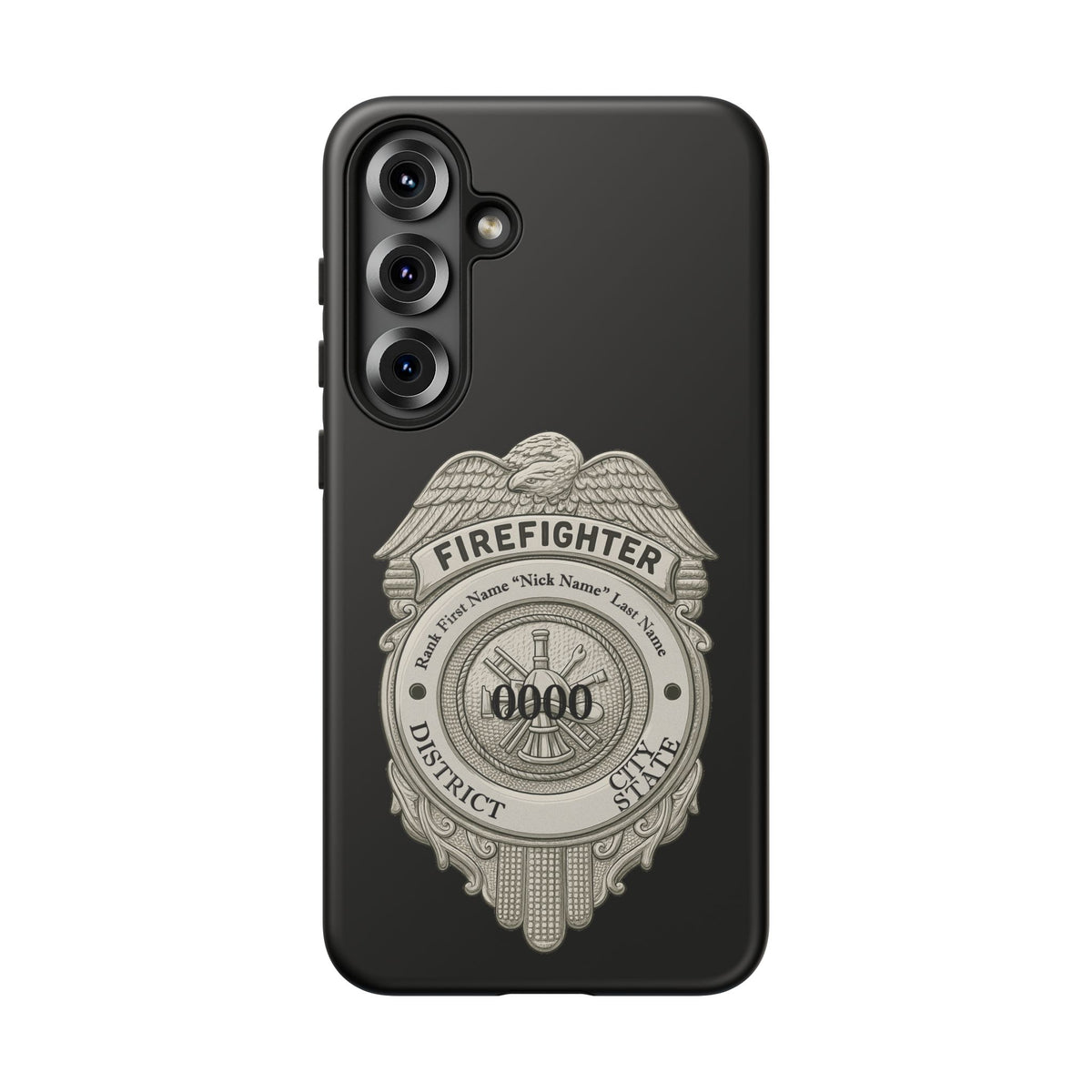 Firefighter Badge Tough Phone Case — Personalized Station Number Design