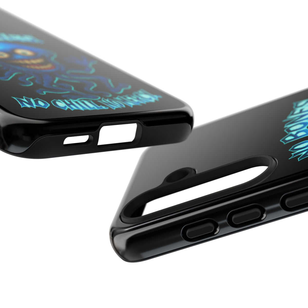 Phone Case — 'No Bones, No Chill, No Mercy' Blue Jellyfish Horror Design