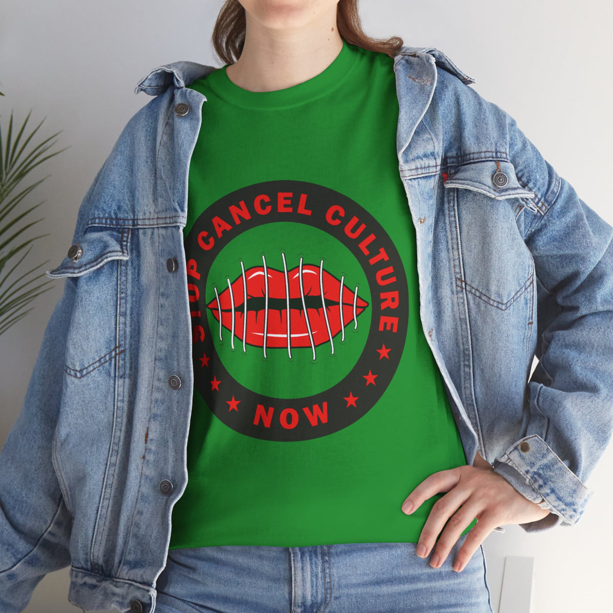 Stop Cancel Culture Now – Free Speech Tee (Barred Lips Design)