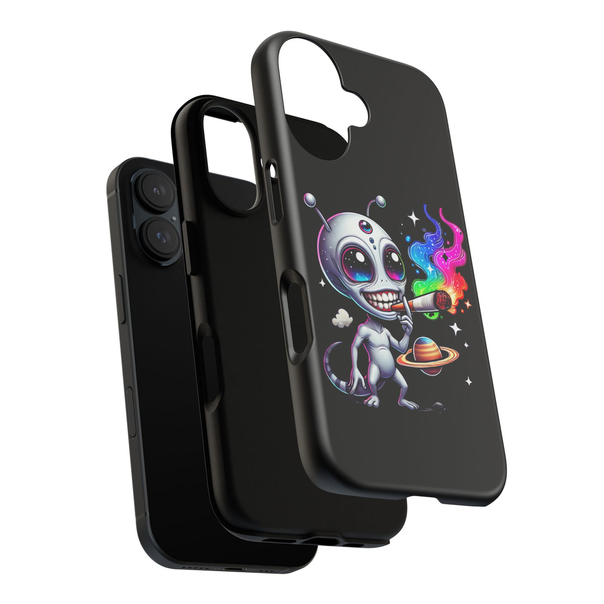 Alien Smoking Rainbow Galaxy Phone Case — Cute Cosmic Art Tough Case