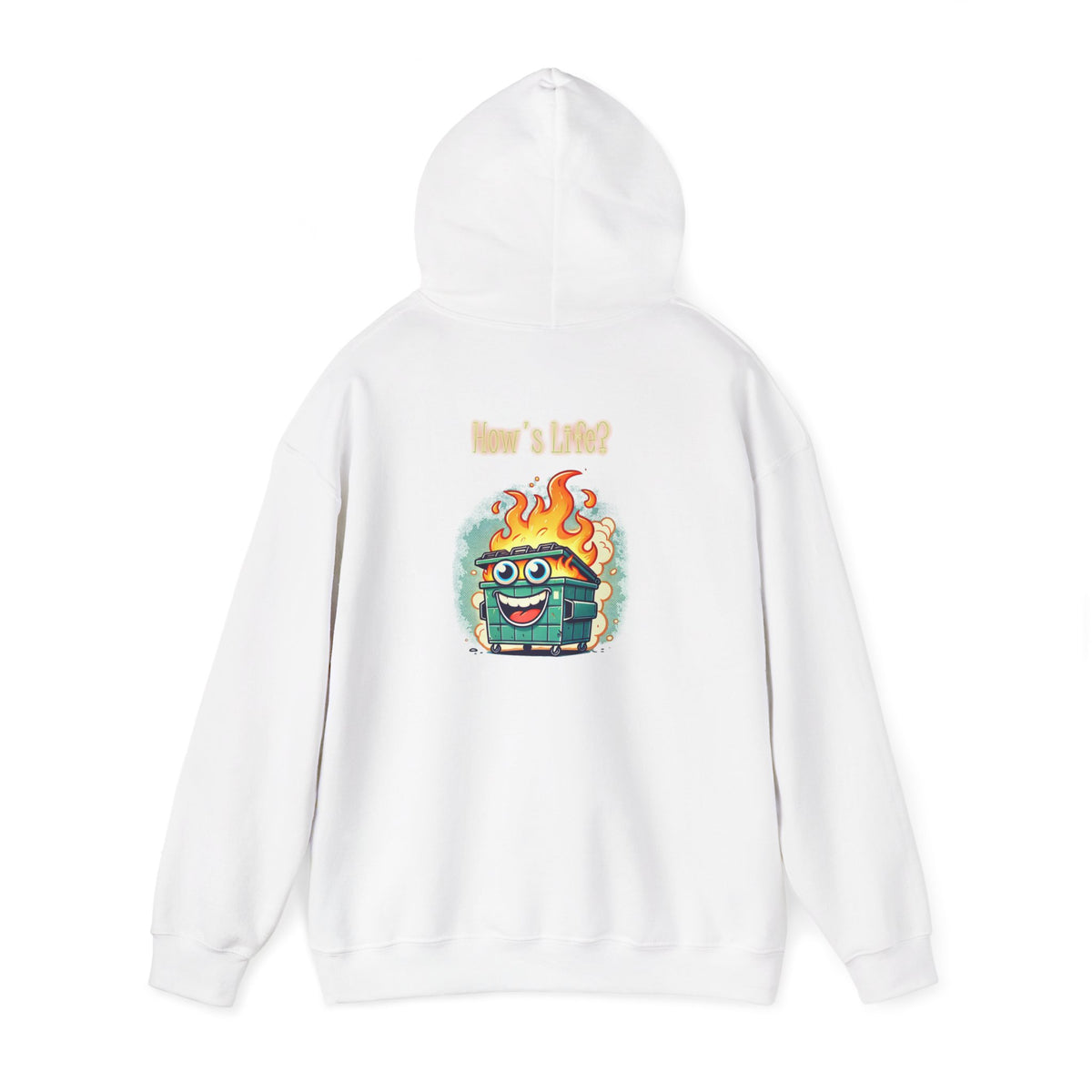 Dumpster Fire Hoodie - Funny Cartoon Trash Bin on Fire Graphic Hoodie