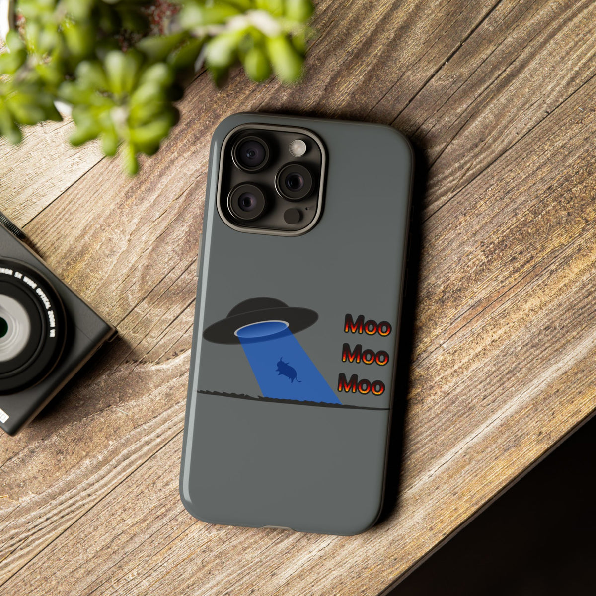 Phone Case — Funny UFO Cow Abduction Design with “Moo Moo Moo”