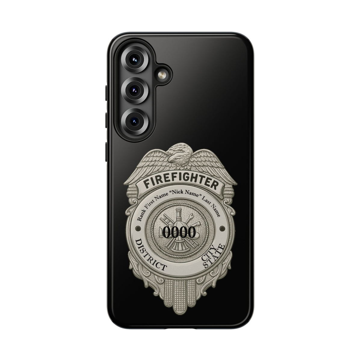 Firefighter Badge Tough Phone Case — Personalized Station Number Design