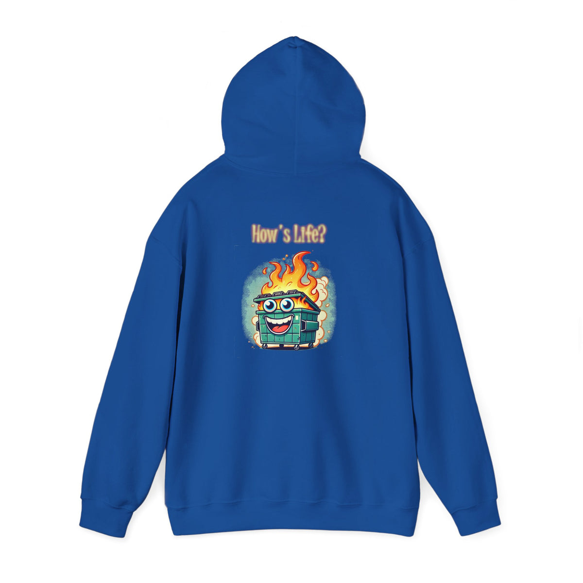 Dumpster Fire Hoodie - Funny Cartoon Trash Bin on Fire Graphic Hoodie