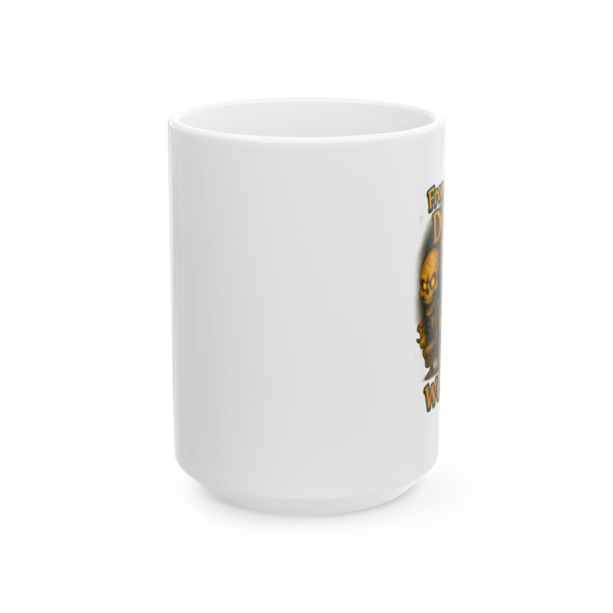 Skull & Crossbones Ceramic Mug — 'From Dusk Till Doom We Jam' Bold Coffee Cup