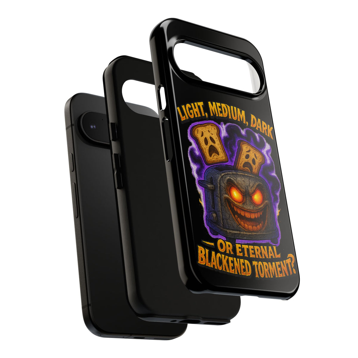 Phone Case — 'Light, Medium, Dark or Eternal Blackened Torment?' Spooky Toast & Toaster Horror Design