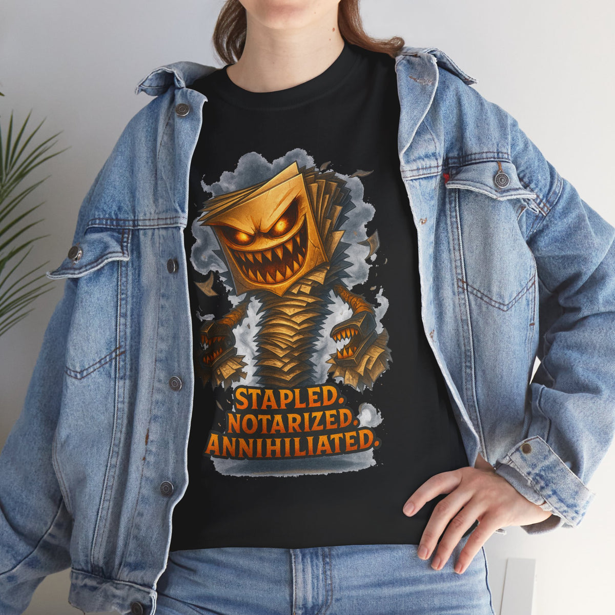 Stapled Notarized Annihilated Tee | Monster Paper Staple Design