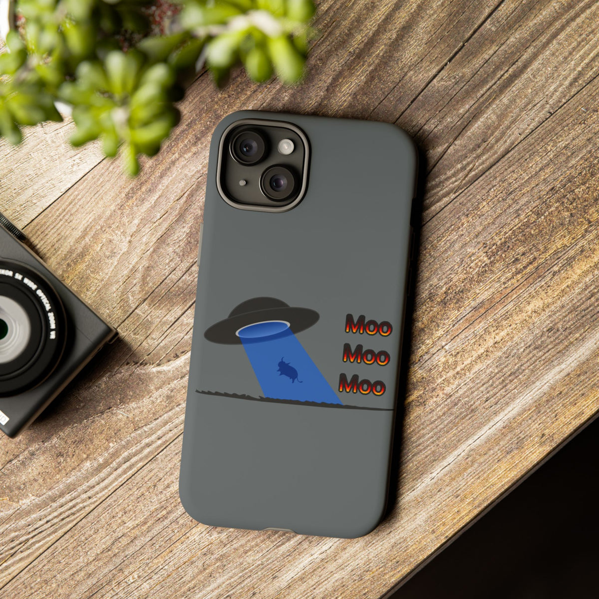Phone Case — Funny UFO Cow Abduction Design with “Moo Moo Moo”