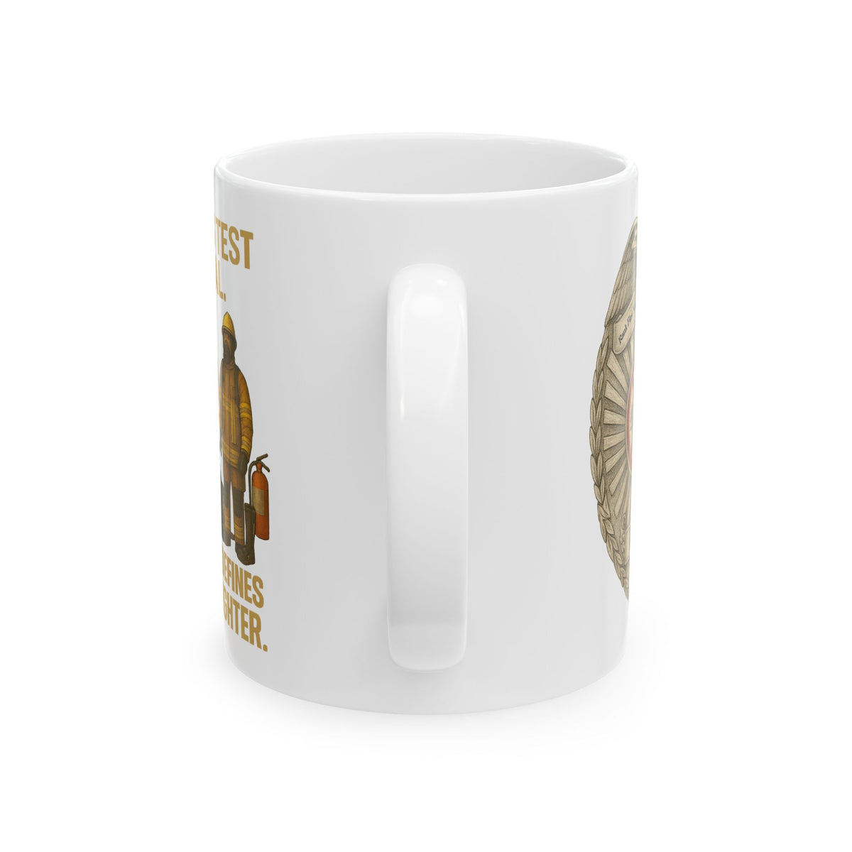 Flames Test Metal – Courage Defines the Firefighter Mug
