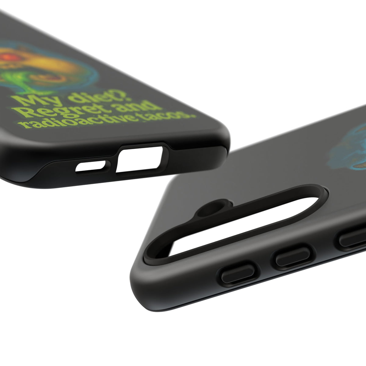 My Diet? Regret & Radioactive Tacos Phone Case — Funny Retro Monster Protective Cover