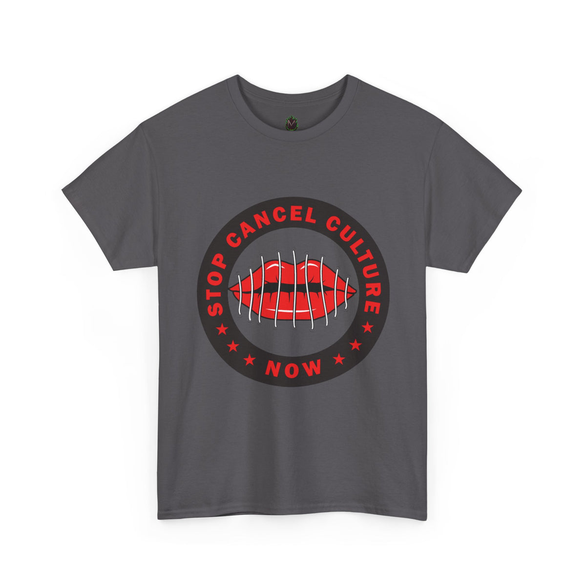 Stop Cancel Culture Now – Free Speech Tee (Barred Lips Design)