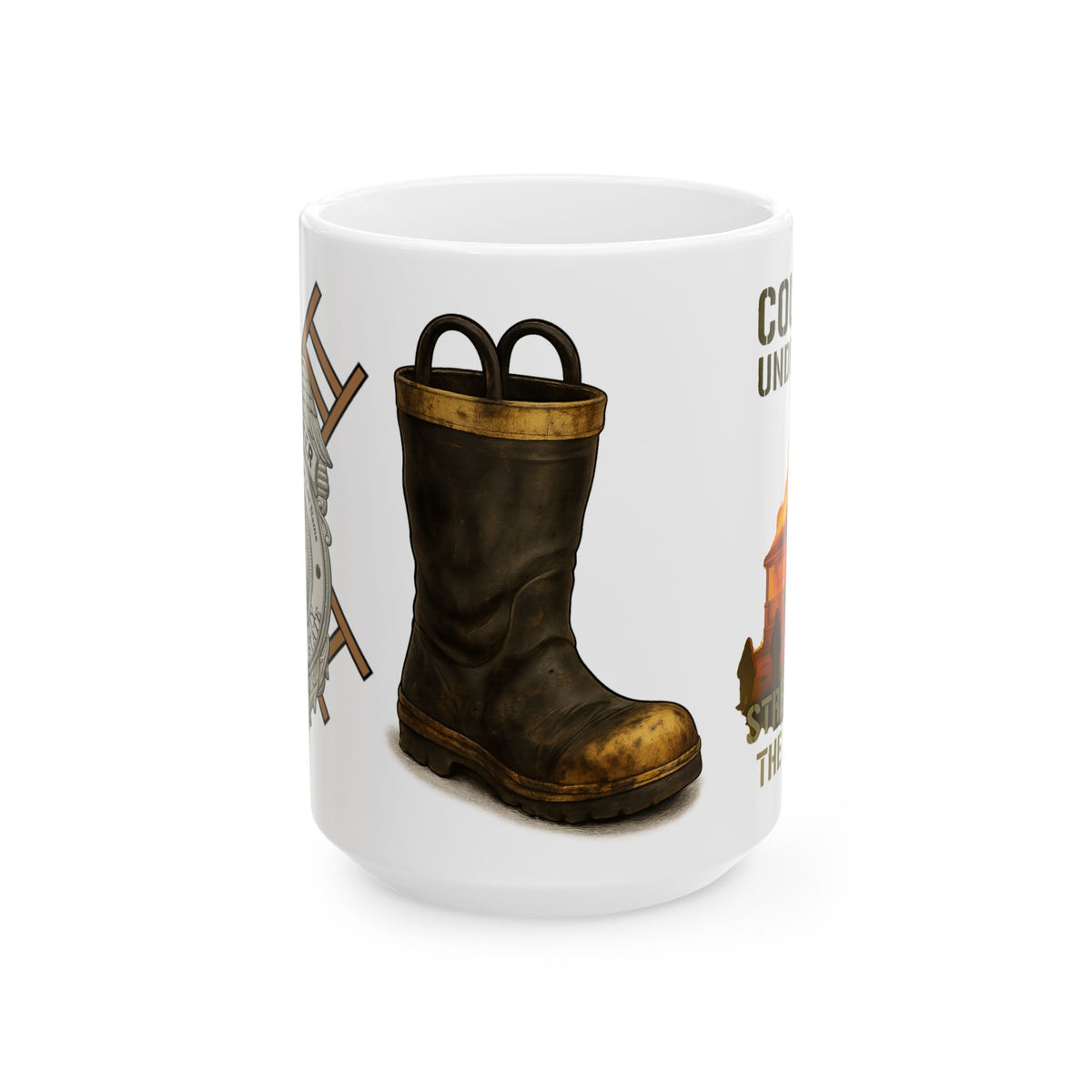 Courage Under Fire – Strength in the Smoke Firefighter Mug