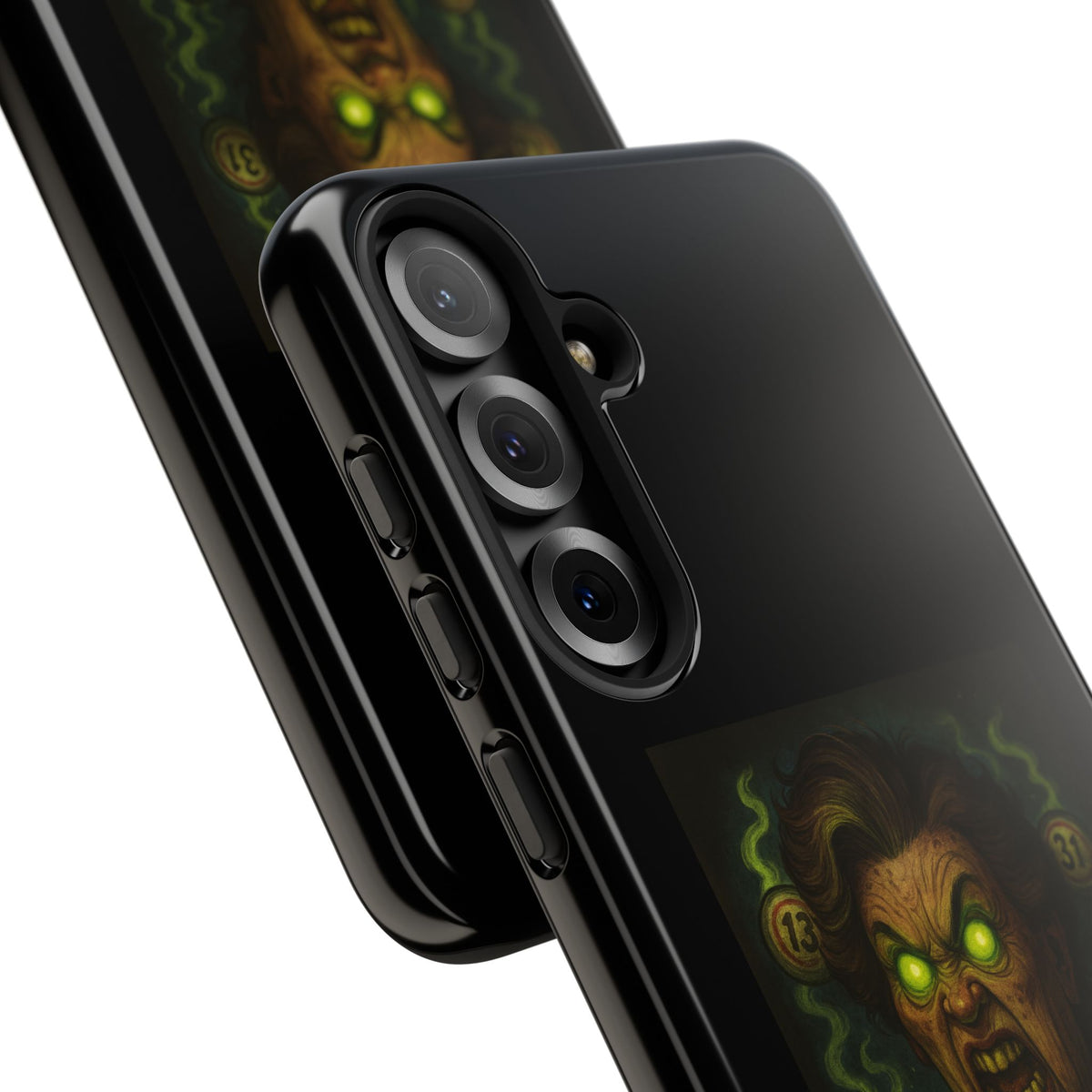 Horror Phone Case — "Eyes Glowing, Balls Rolling — Your Luck Is Doomed"