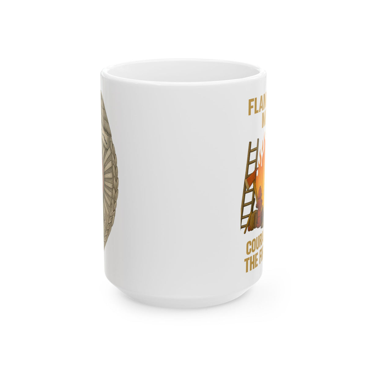 Flames Test Metal – Courage Defines the Firefighter Mug