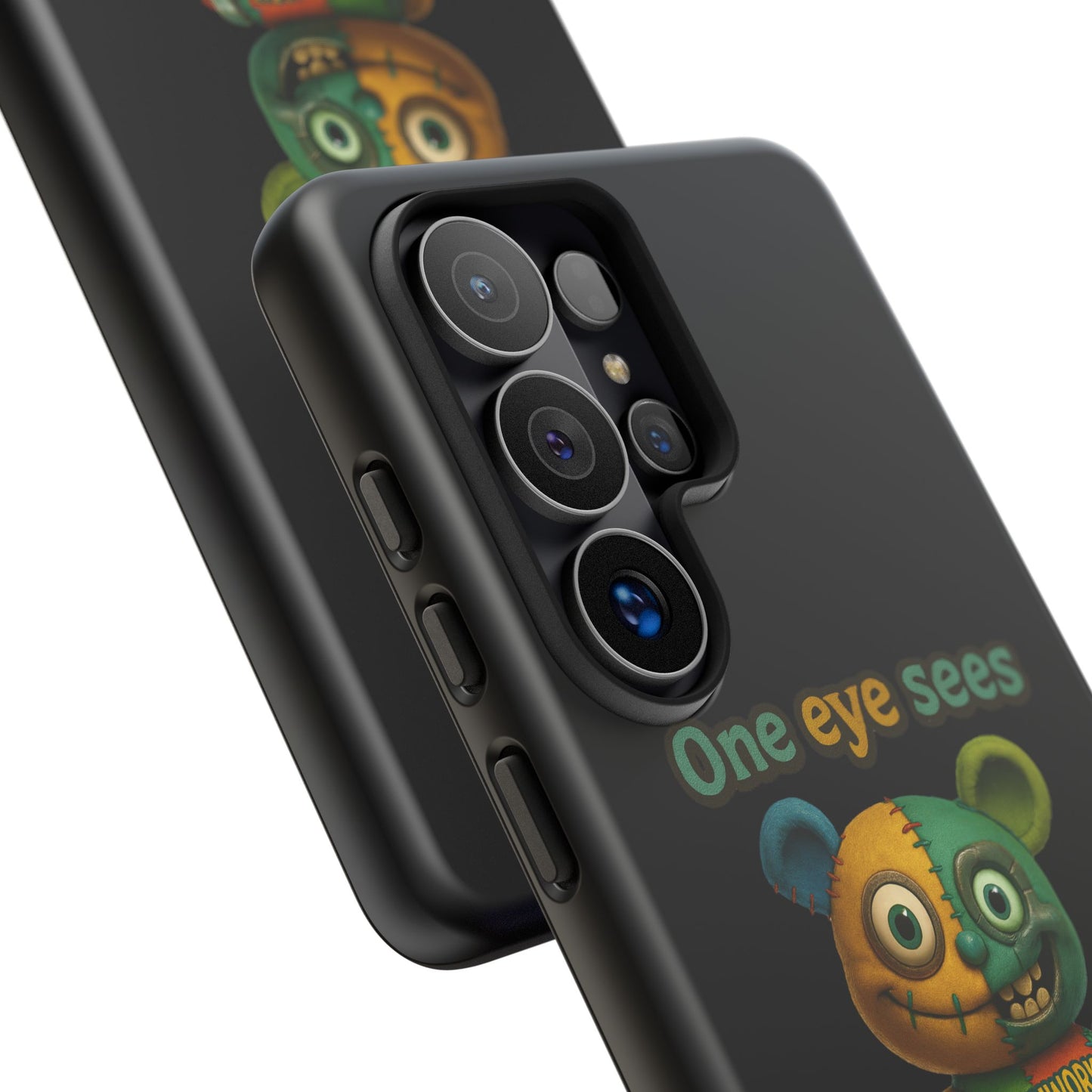 Phone Case — 'One Eye Sees, The Other Sees Your Browser History' Patchwork Bear Design