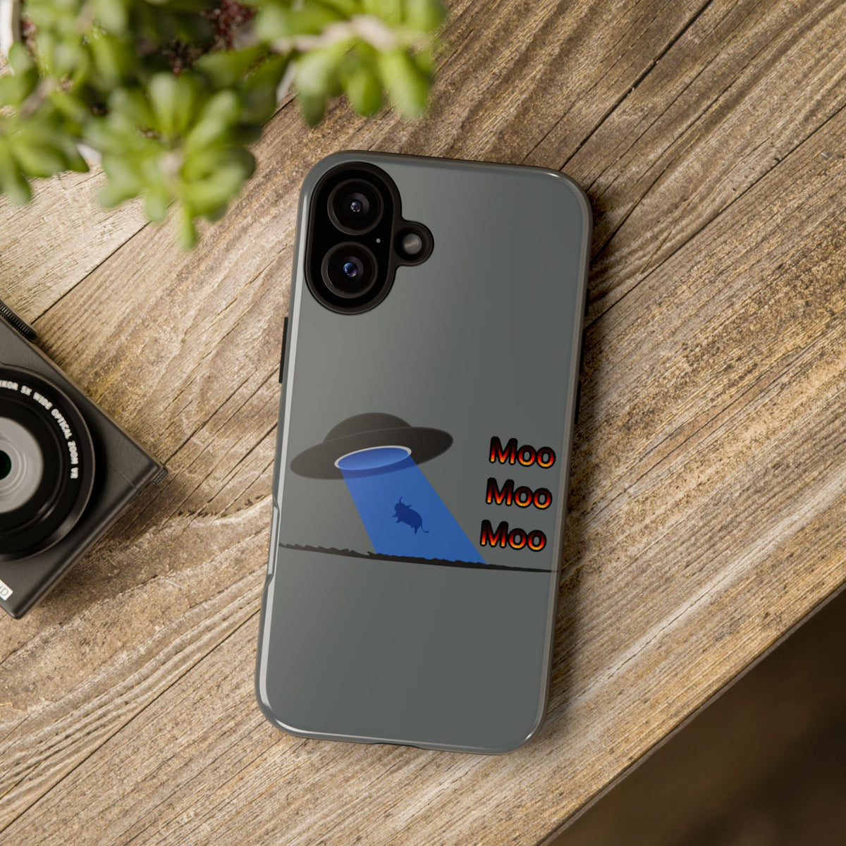 Phone Case — Funny UFO Cow Abduction Design with “Moo Moo Moo”