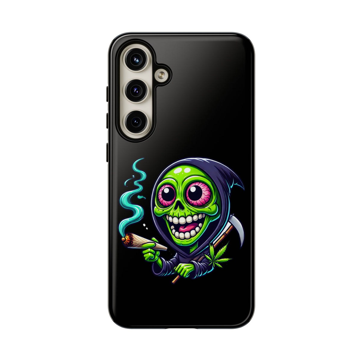 Grinning Stoner Grim Reaper Phone Case – Cannabis Skull iPhone Cover