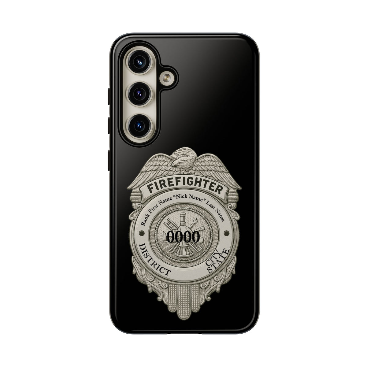 Firefighter Badge Tough Phone Case — Personalized Station Number Design