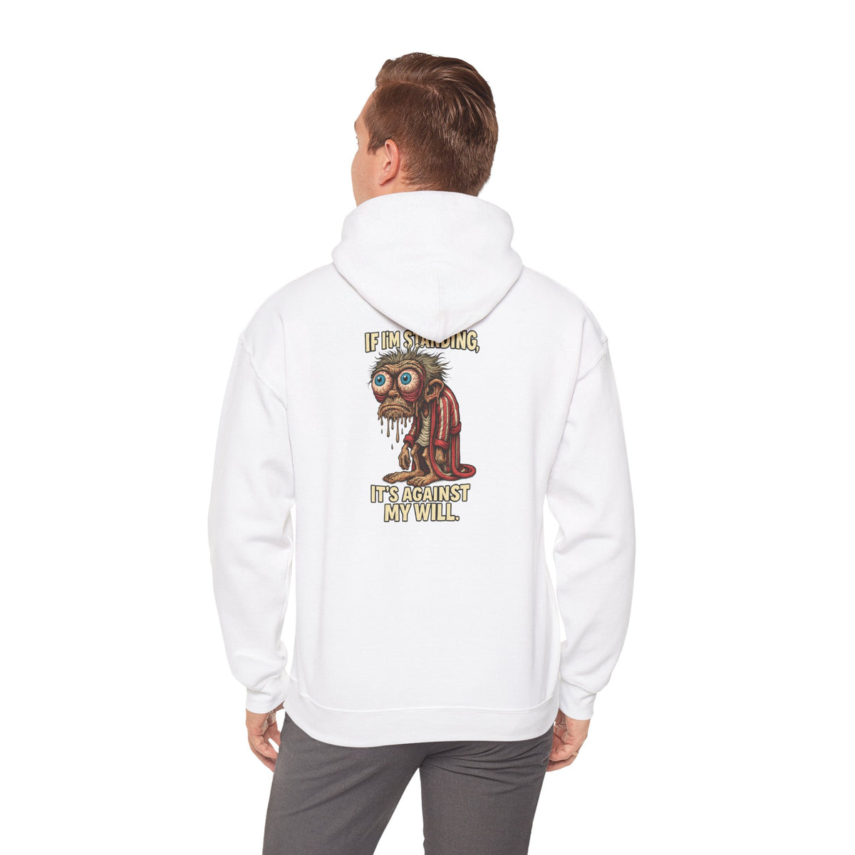 Hoodie — Quirky Dripping Monkey Design "It’s Against My Will" Graphic Hoodie