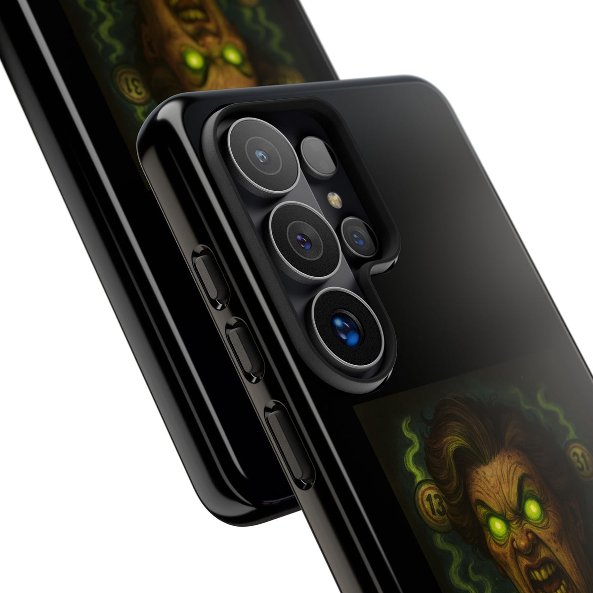 Horror Phone Case — "Eyes Glowing, Balls Rolling — Your Luck Is Doomed"
