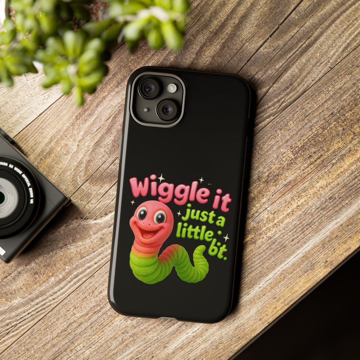Wiggle It Worm Phone Case — Cute Pink & Green Cartoon iPhone Cover