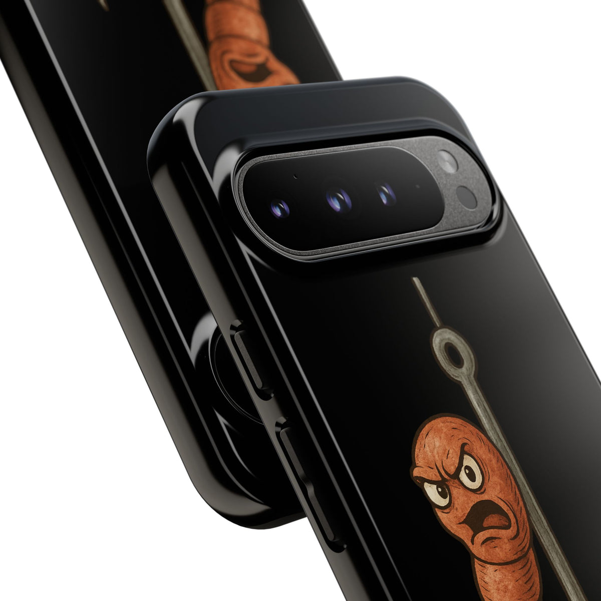 Angry Worm on Hook Phone Case – Funny Fishing Humor Protective Cover