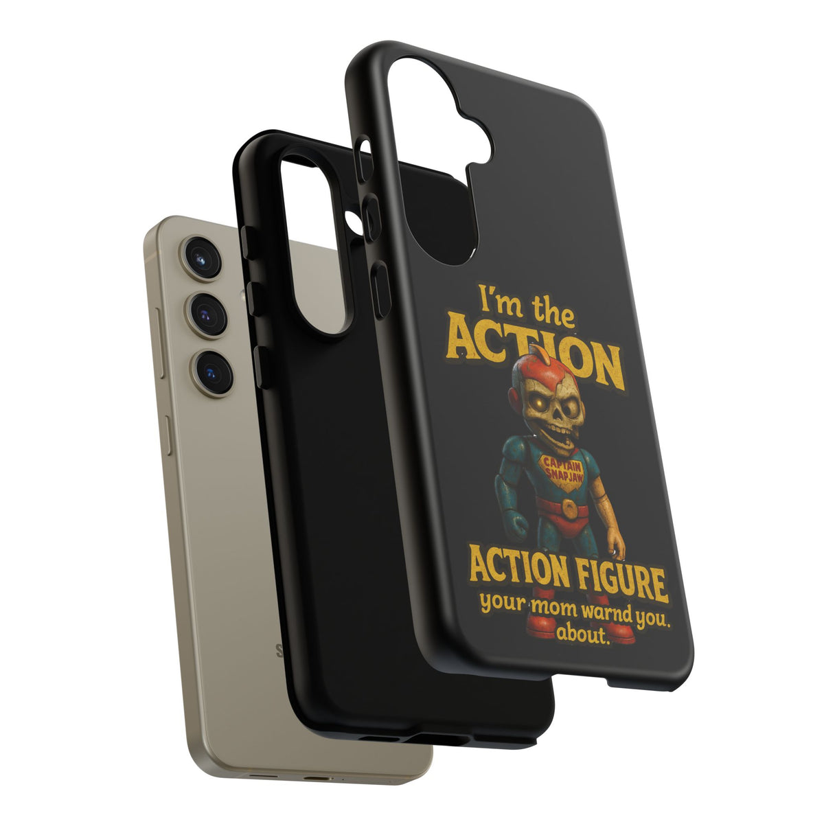 Action Figure Phone Case — "I'm the Action" Retro Skull Toy Design