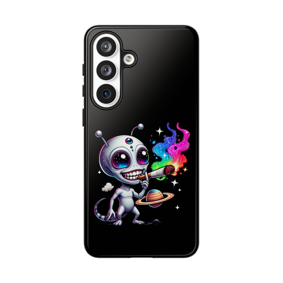 Alien Smoking Rainbow Galaxy Phone Case — Cute Cosmic Art Tough Case