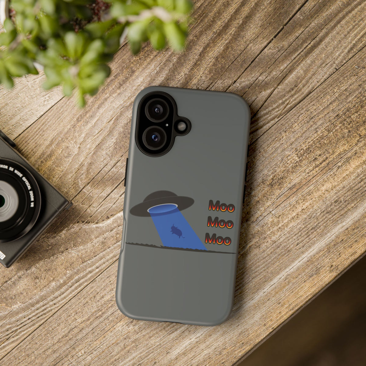 Phone Case — Funny UFO Cow Abduction Design with “Moo Moo Moo”