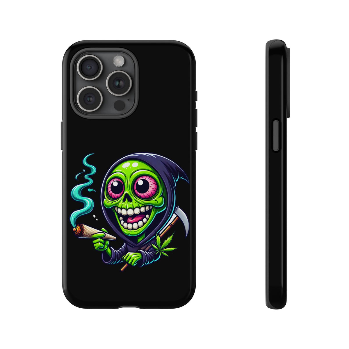 Grinning Stoner Grim Reaper Phone Case – Cannabis Skull iPhone Cover