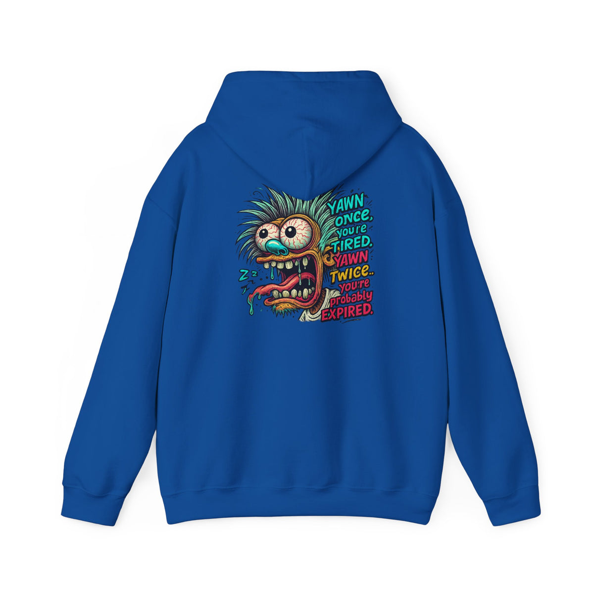 Skater Monster Graphic Hoodie — “Yawn Once, Yawn Twice, Never Appear” Retro Skate Pullover