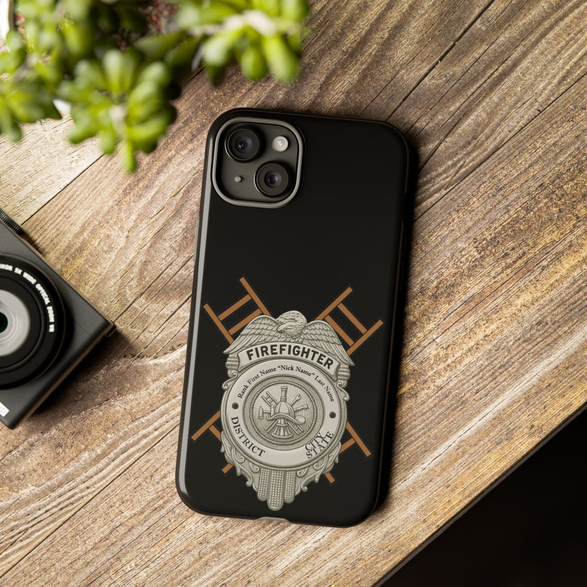 Firefighter Badge Tough Phone Case — Firefighter Helmet & Ladders Protective Case