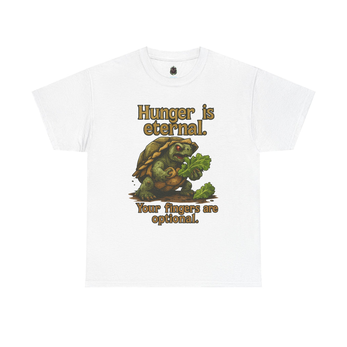 Hunger Is Eternal turtle graphic tee | Funny monster eating carrots T-Shirt