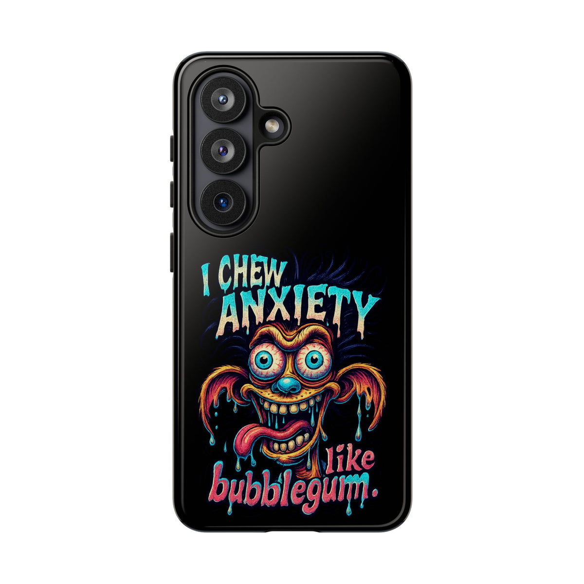 Phone Case — "I Chew Anxiety Like Bubblegum" Retro Monster Design