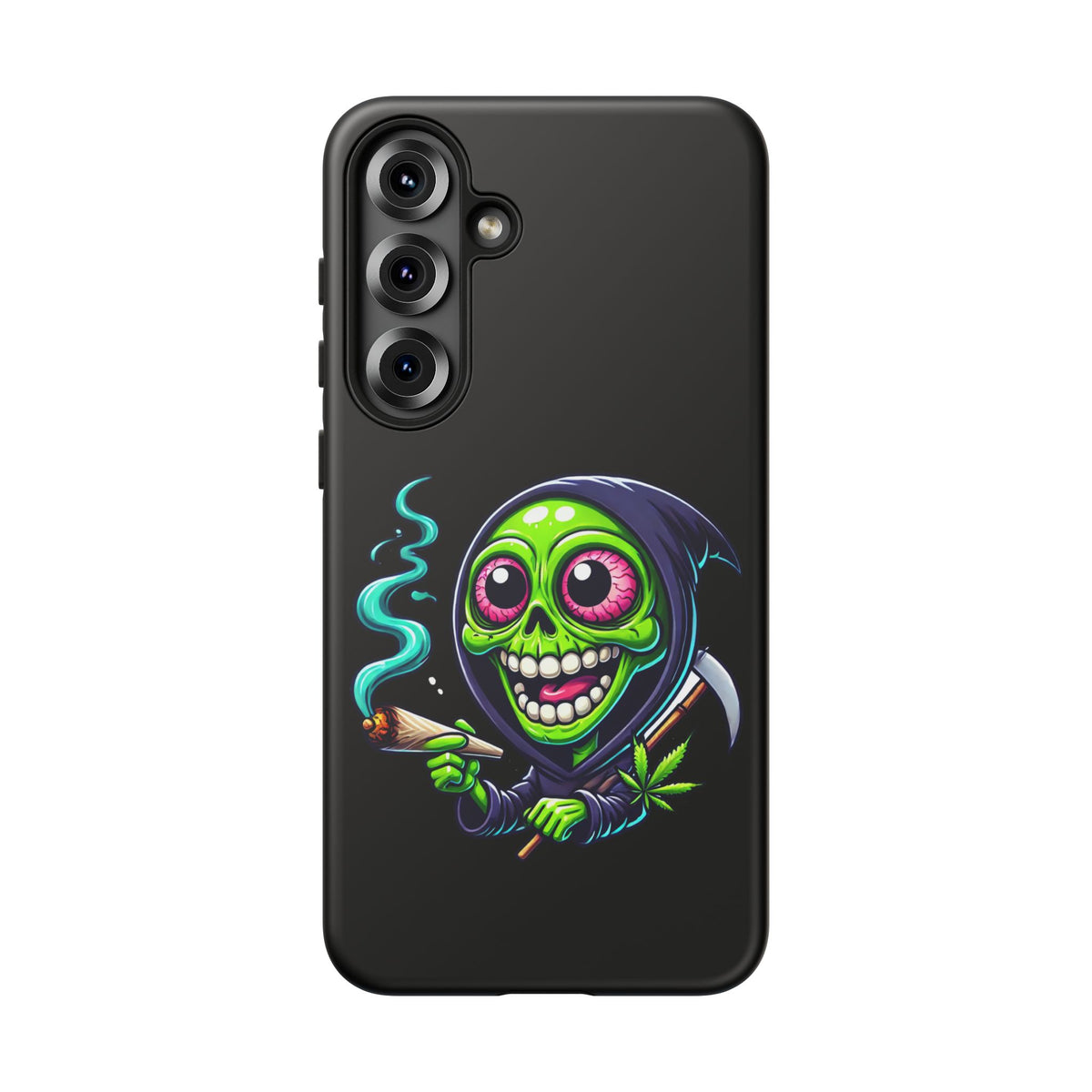 Grinning Stoner Grim Reaper Phone Case – Cannabis Skull iPhone Cover
