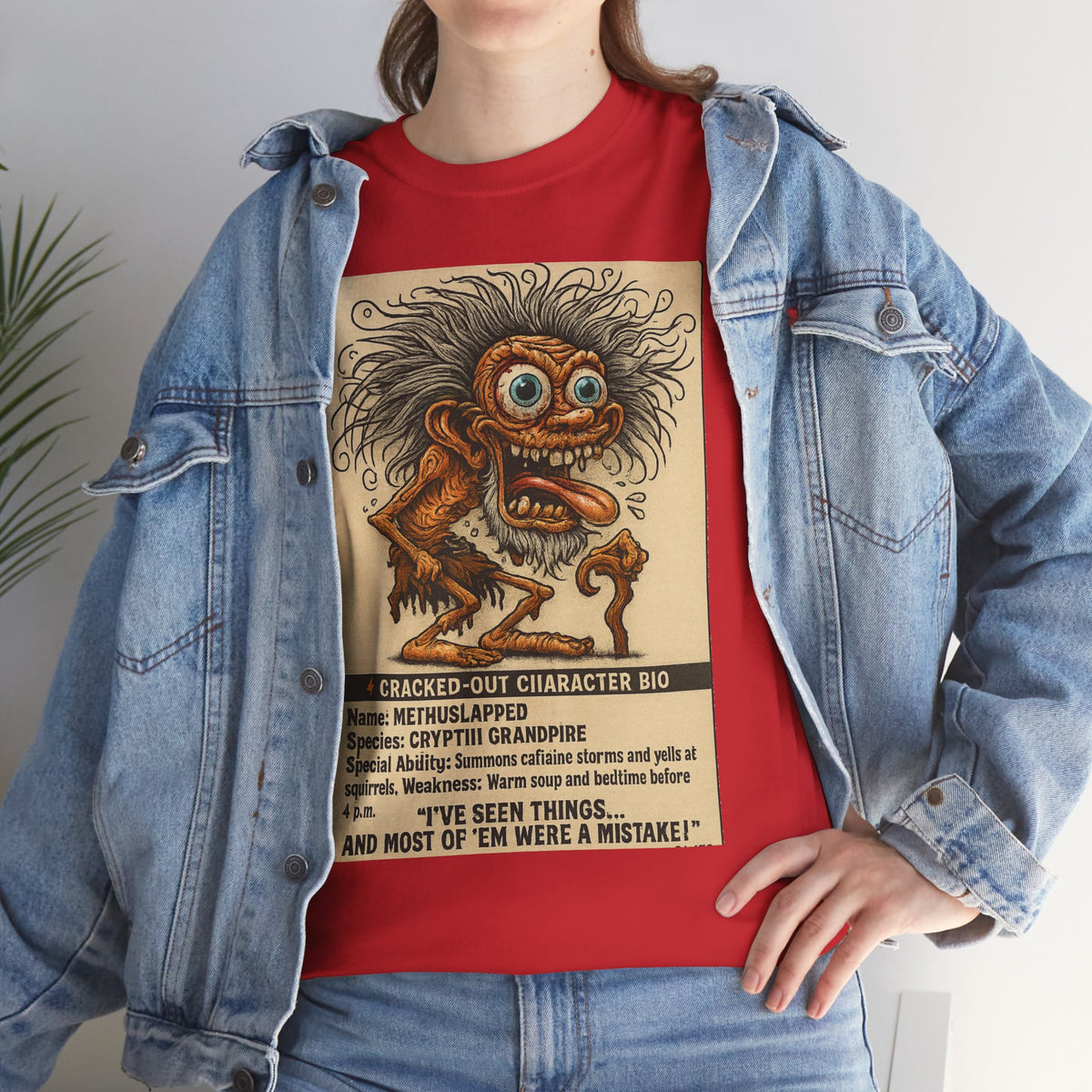 Methslapped – Cryptid Grandpa Character Bio T-Shirt