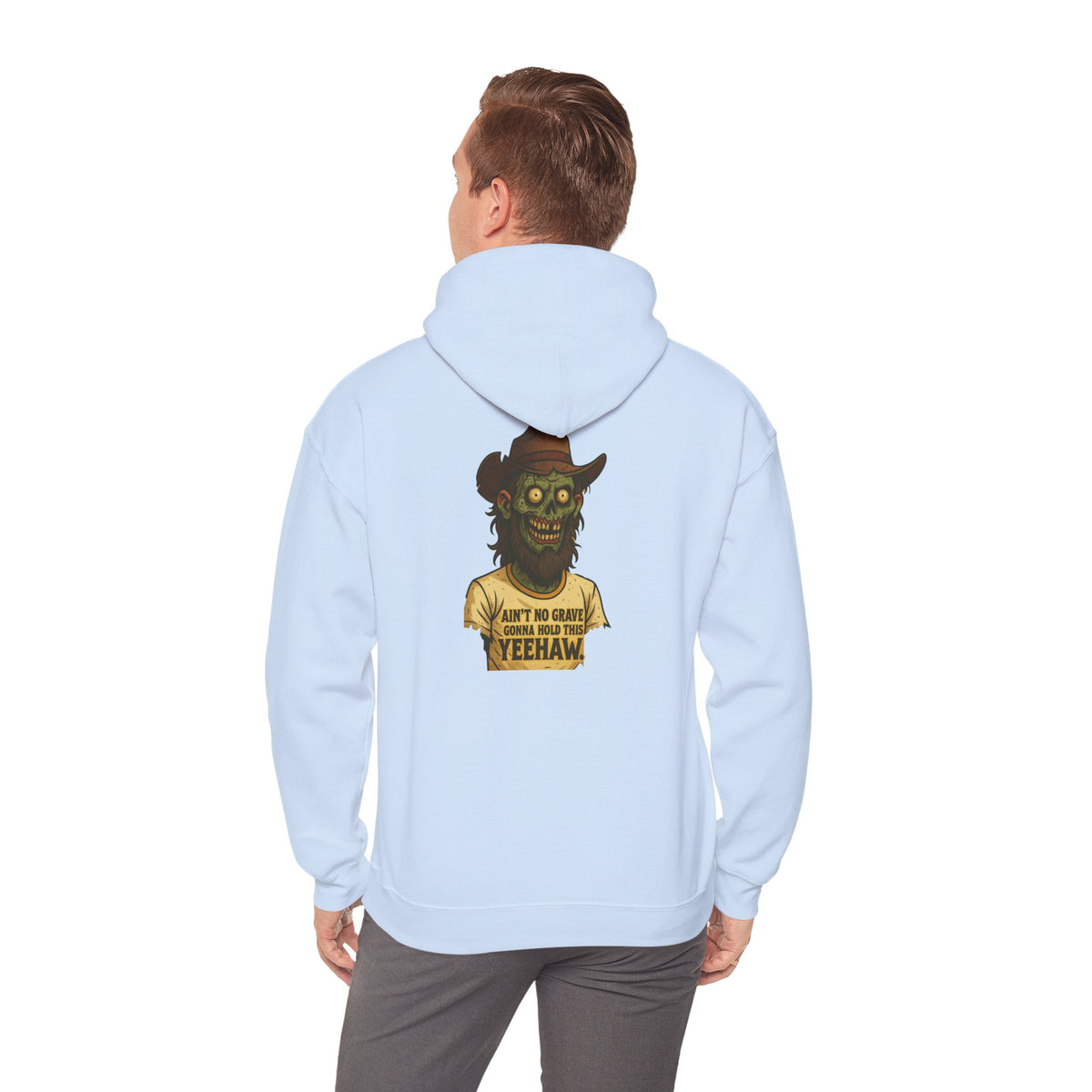 Zombie Cowboy Hoodie — "Ain't No Grave Can Hold This Man Down YEEHAW" Graphic
