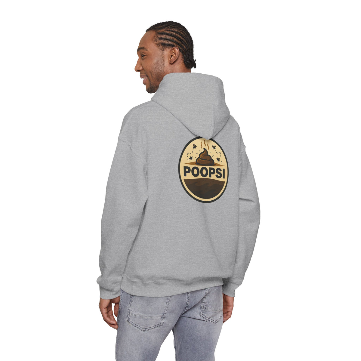Funny 'POOPSI' Logo Hoodie — Retro Poop Emoji Graphic Pullover