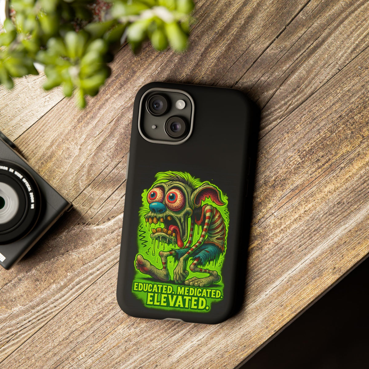 Phone Case — "Educated. Medicated. Elevated." Neon Monster Design
