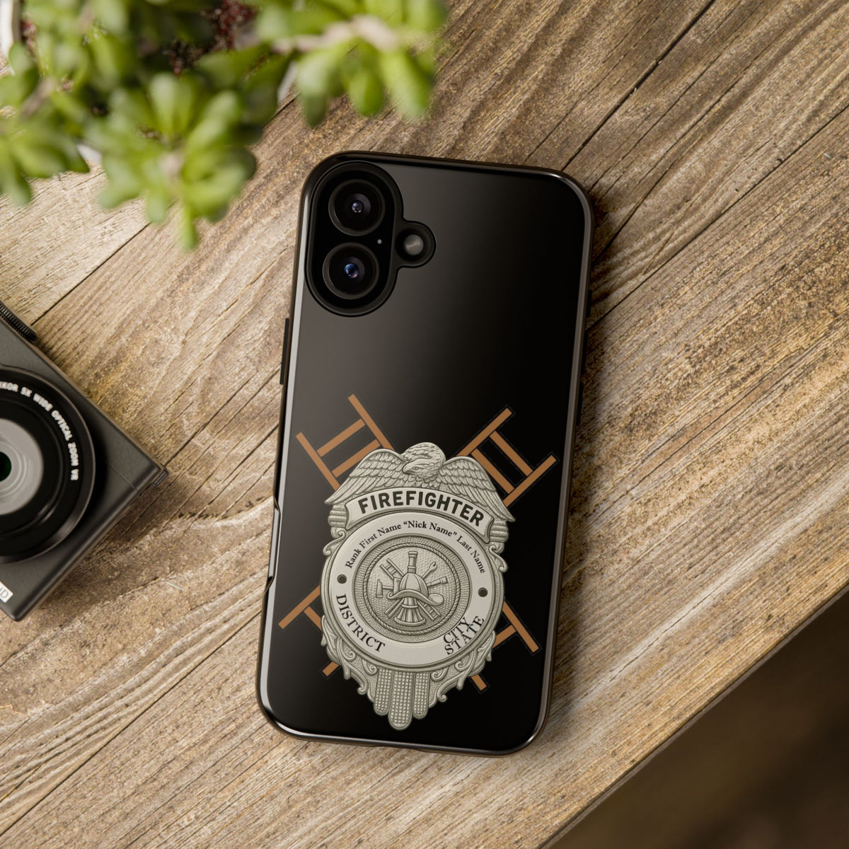 Firefighter Badge Tough Phone Case — Firefighter Helmet & Ladders Protective Case