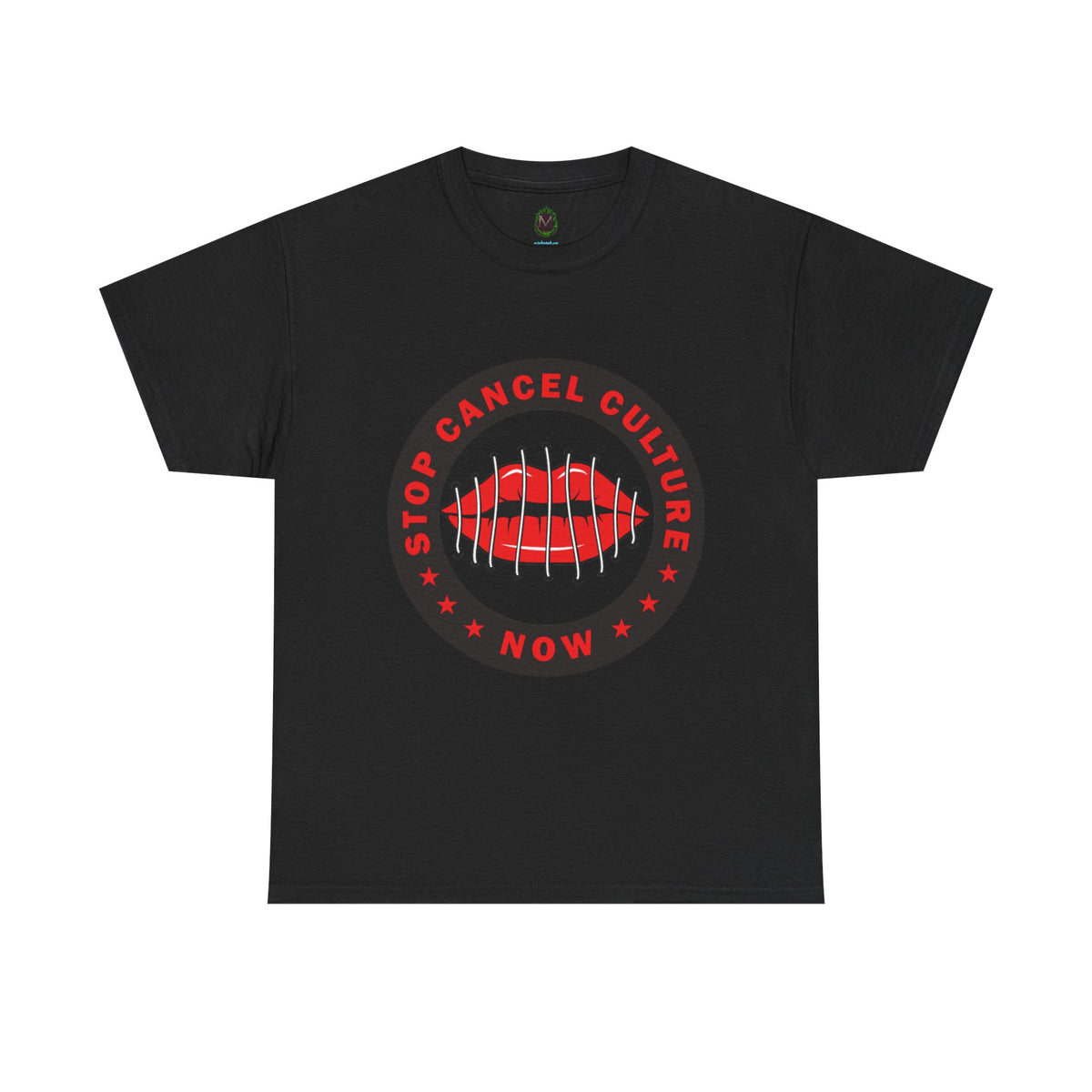 Stop Cancel Culture Now – Free Speech Tee (Barred Lips Design)