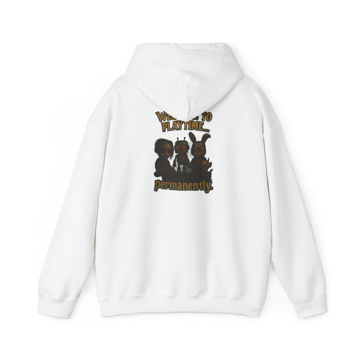 Hoodie — 'Welcome Playtime Permanently' Vintage Horror Character Back Graphic