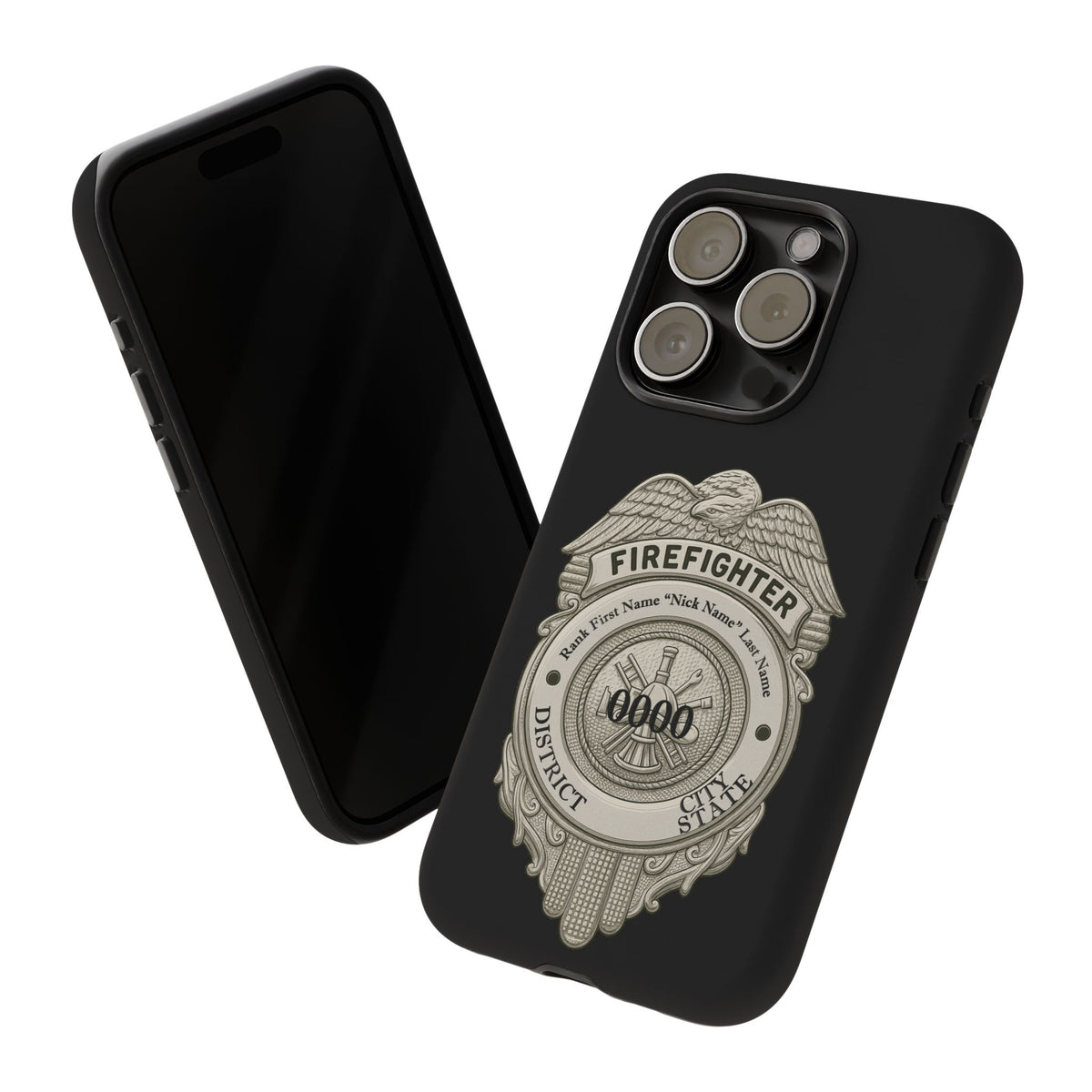 Firefighter Badge Tough Phone Case — Personalized Station Number Design