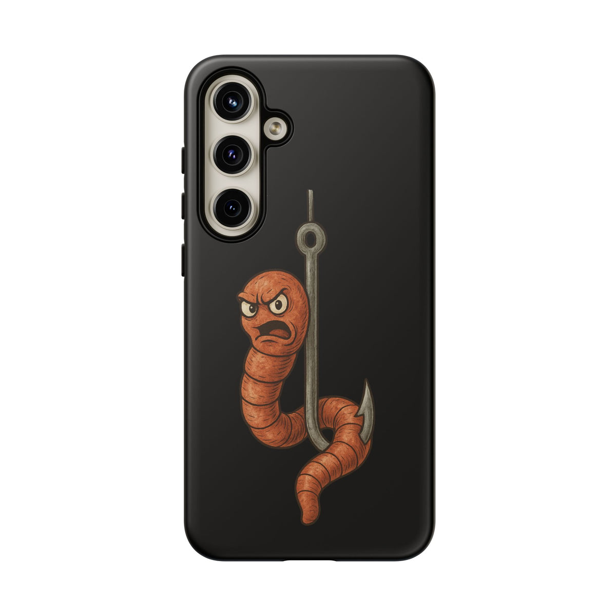 Angry Worm on Hook Phone Case – Funny Fishing Humor Protective Cover