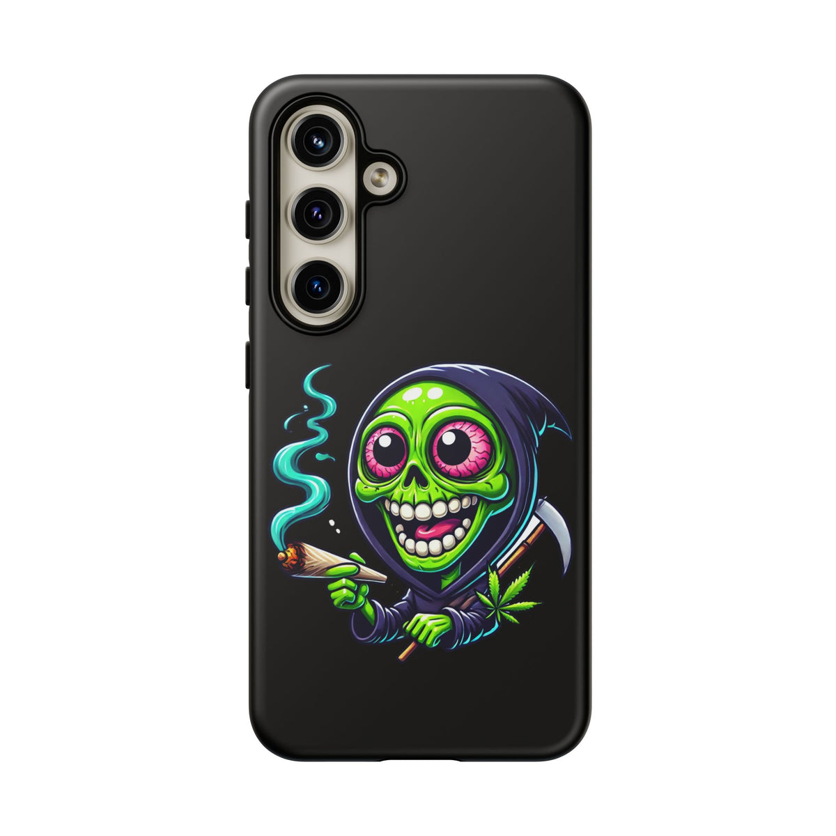 Grinning Stoner Grim Reaper Phone Case – Cannabis Skull iPhone Cover