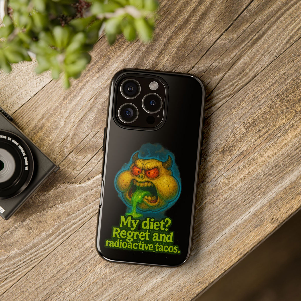 My Diet? Regret & Radioactive Tacos Phone Case — Funny Retro Monster Protective Cover