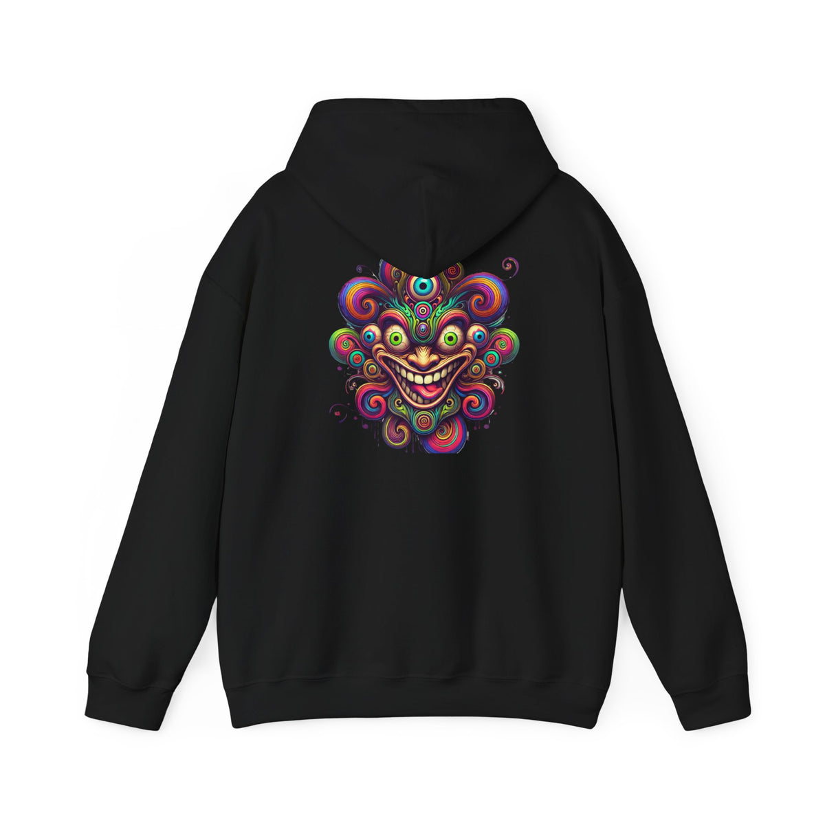 Psychedelic Smiling Jester Hoodie – Colorful Trippy Festival Sweatshirt