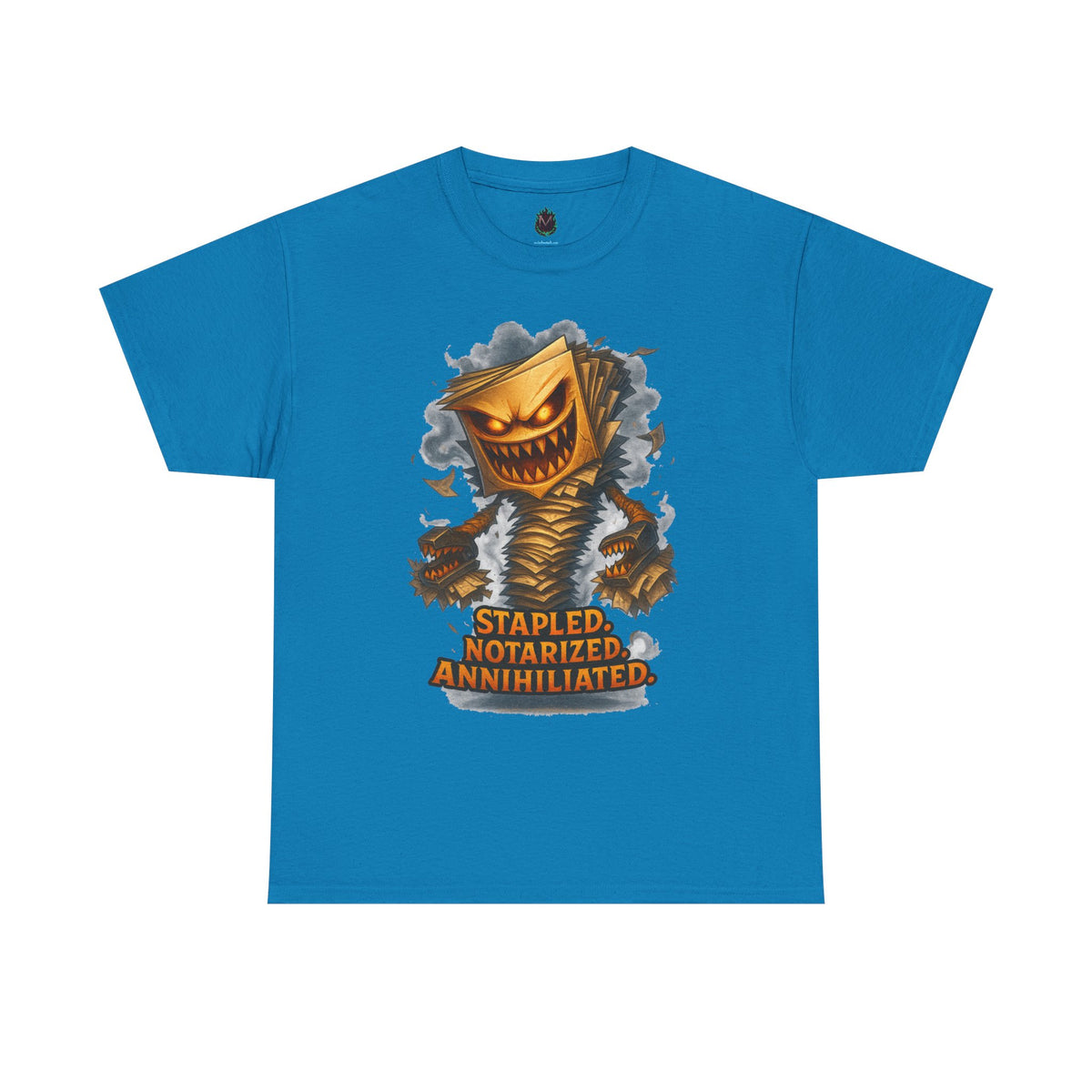 Stapled Notarized Annihilated Tee | Monster Paper Staple Design